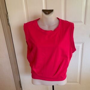 Large Arrive Guide Solid Hot Pink sleeveless rolled Athletic Yoga Crop Top EUC